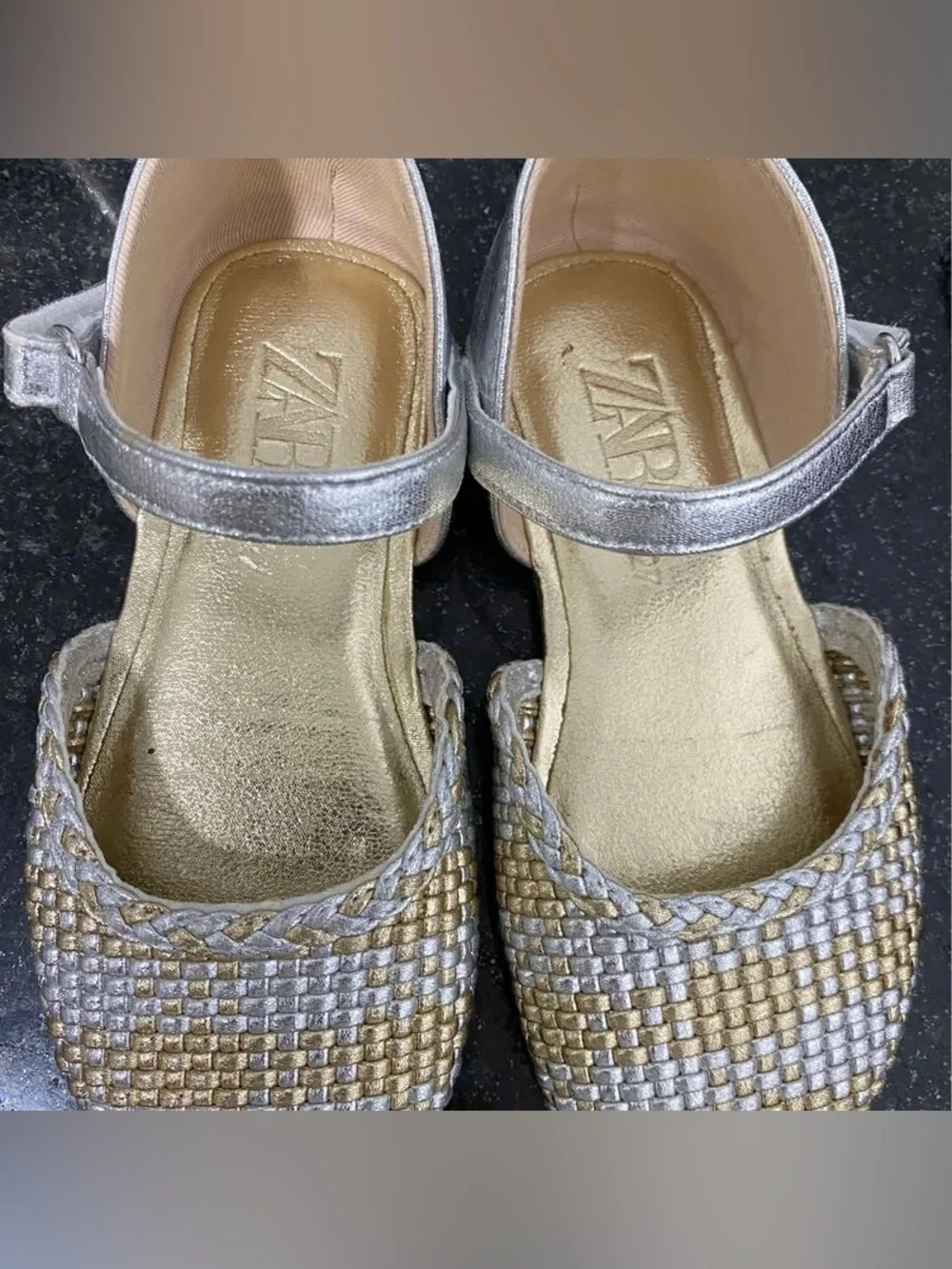 Zara Mixed Metals Woven Mary Jane Ballet Flat Party Shoe 24 7